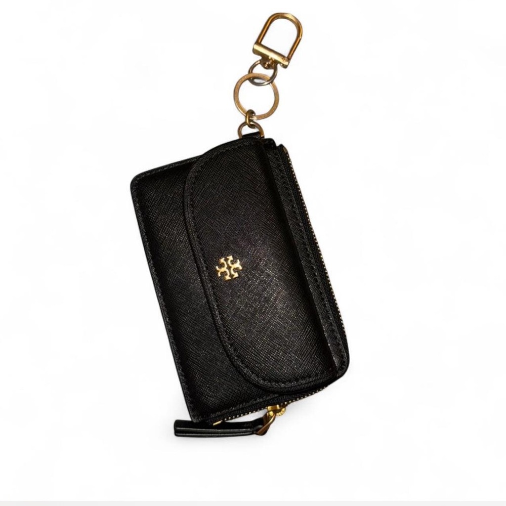 Tory Burch Black Saffiano Leather Key Pouch with Gold Hardware